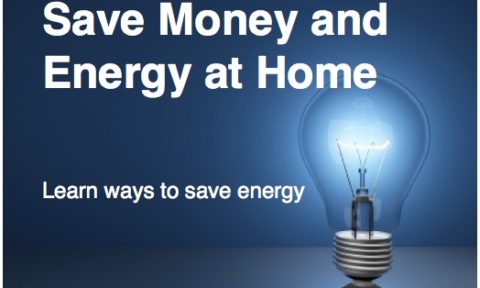 A light bulb with the words " save money and energy at home ".