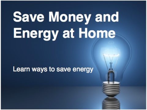 A light bulb with the words " save money and energy at home ".